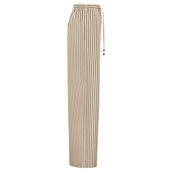 Max Mara Women Mxmordine - Wide-Leg Trousers In Striped Cotton And Silk Canvas
